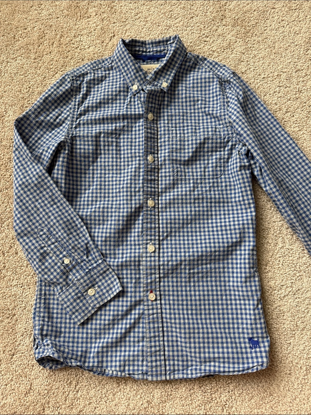 Mini Boden Navy Checkered Button Down Kids Shirt